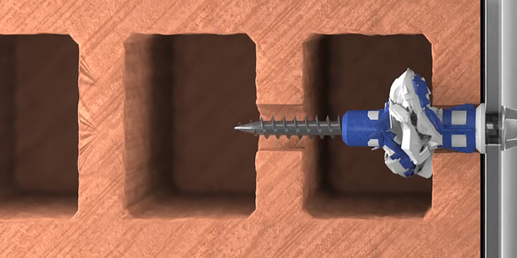 Der neue SPIT COLORTECH mit Bi-Material-Technologie verknotet in Hohlbaustoffen und Trockenbauplatten.