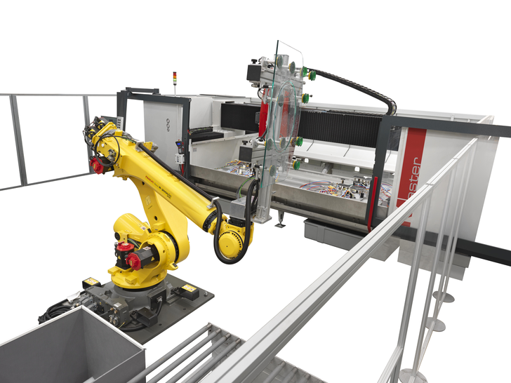Auch die Kombination von Glasbearbeitungsanlagen mit Robotern ist ein wichtiges Thema am Stand von Intermac auf der Vitrum.