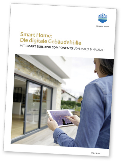 Mit den smart building components von Maco und Hautau sind Fenster, Türen und Schiebeelemente schnell smart-home-ready. In Zusammenarbeit mit etablierten Herstellern wie KNX, Somfy, Loxone, ­homee, Eltako oder mediola wird ein Zuhause zum Smart Home. - © Foto: MACO/AdobeStock/goodluz – adobe.stock.com.
