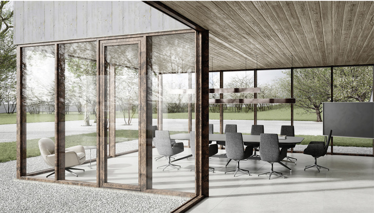 Architektur gestalten: Dank harmonisch miteinander kombinierbarer ­Aluminium-Systemlösungen in höchster Design- und Farbvielfalt lassen sich ­einzigartige architektonische Entwürfe verwirklichen.