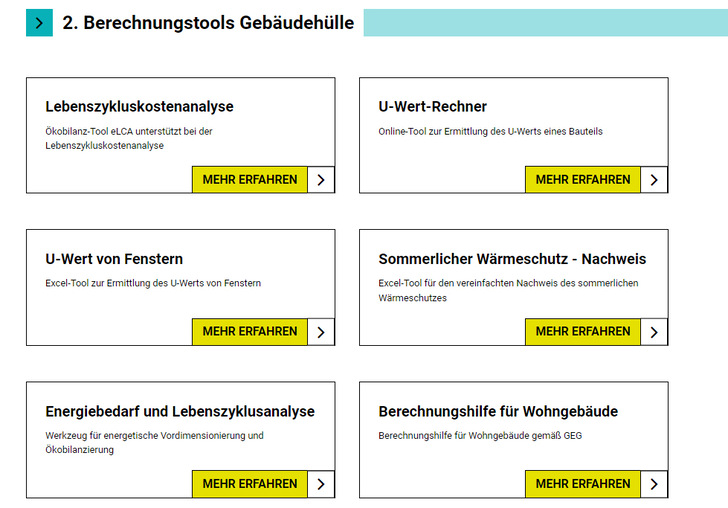 Das Fachforum hat eine Reihe verfügbarer Online-Tools zu den Themen Beraten, Sanieren und Bilanzieren zusammengestellt. Die Tools dienen dabei oftmals der überschlägigen Abschätzung einzelner Parameter. - © Gebäudeforum Klimaneutral
