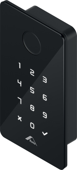 Für das elektromechanische Mehrfachverriegelungsprogramm „Roto Safe E“ gibt es eine komfortable Zutrittskontrolle. Sie vereint gleich vier Öffnungsfunktionen in einem Gerät: über Bluetooth am Mobiltelefon, Fingerscan, RFID und Zahlencode.