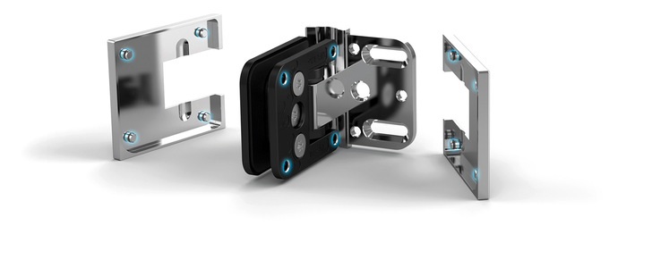 Revolutionäre Technik: Insbesondere die patentierte Nulllageneinstellung und die innovative Befestigung für die Abdeckkappen machen das neue Juna Duschtürband zu einem besonderen Produkt, so Anbieter Bohle. 