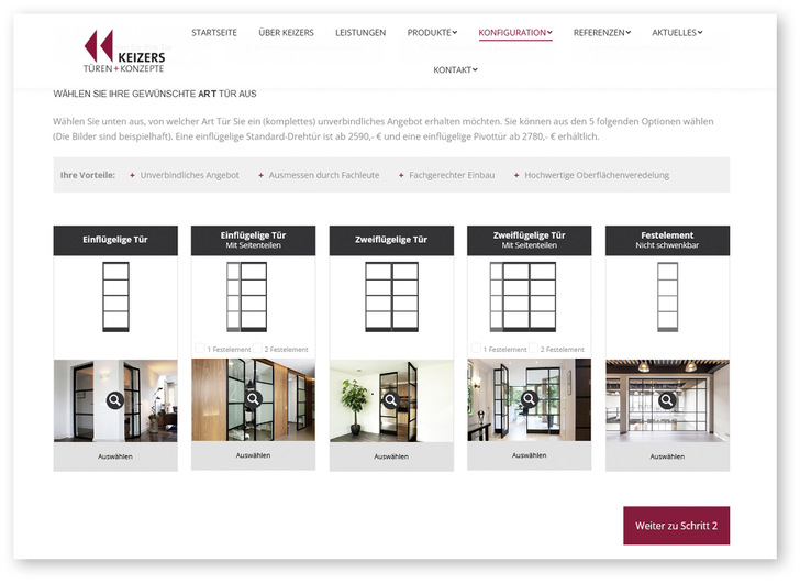 Um eine Stahlrahmentür von Keizers zu konfigurieren, braucht es nur drei Schritte, schon ist die Tür fertig.