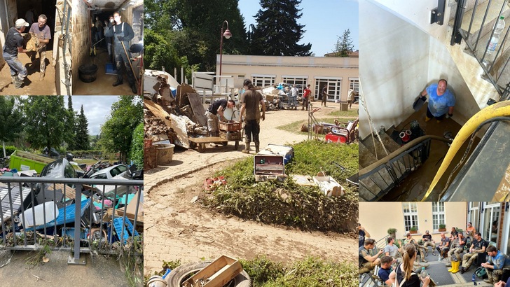 Der Startpunkt zurück zur Normalität – nach der Flut bei Klaes die Keller leer pumpen und ausräumen