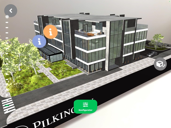 Mit der PilkingtonAR App können User ein Gebäude interaktiv planen und verändern und können verschiedene Glastypen in eine Fassade einsetzen und diese optisch beurteilen.