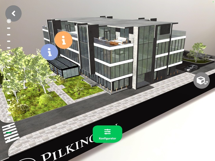 Mit der PilkingtonAR App können User ein Gebäude interaktiv planen und verändern und können verschiedene Glastypen in eine Fassade einsetzen und diese optisch beurteilen. - © Pilkington Deutschland AG
