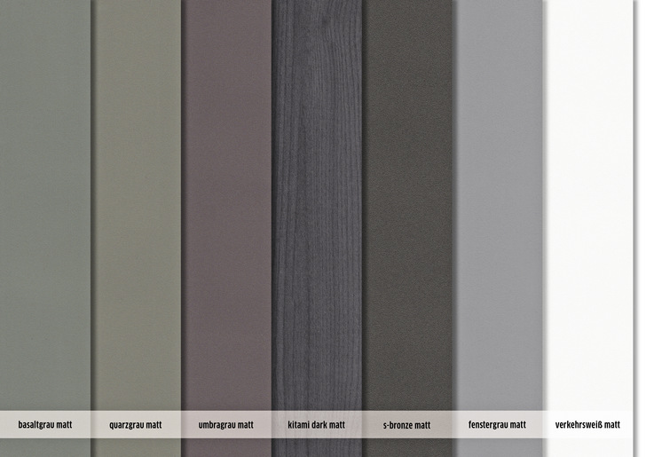 Oknoplast hat sieben neue Folienfarben in das Angebot aufgenommen: Verkehrsweiß, Fenstergrau, Basaltgrau, Quarzgrau, Umbragrau, S-Bronze sowie Kitami Dark.