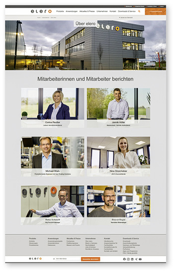 Unter dem Motto „Wir bei elero“ berichten Beschäftigte z. B. über Weiterbildung und Aufstiegschancen.