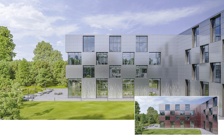 Fassaden-Design: Die Frontgläser von Swisspanel Solar lassen sich mehrfarbig bedrucken, was die Effizienz der PV-Module kaum beeinflusst.