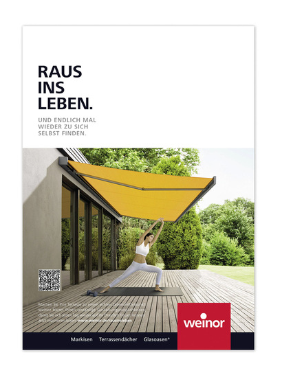 Mit emotionalen Anzeigen in vielen hochkarätigen deutschen Magazinen der Lifestyle-, Garten- und ­Einrichtungspresse will Weinor den Aufbau seiner ­Marke beim Endnutzer vorantreiben.