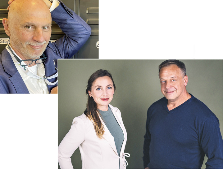 Oben: Norbert Scheiderer, Geschäftsführer und ­Gründer von PHI – zieht sich nach über 30 Jahren zurück und übergibt die Geschäfte an (Bild rechts) ­Lisa Kraft-Scheiderer und ­Michael Müller.