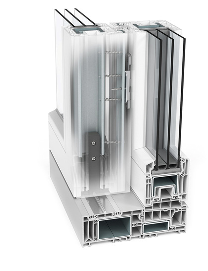 Das RC2 zertifizierte Vekamotion 82-Hebeschiebetür-System ­bietet einen umfassenden Einbruchschutz, unter anderem durch zusätzlichen Stahl in den Mitteldichtleisten. Der Röntgenblick zeigt auch die vollumfänglichen, größtenteils verdeckt ­liegenden Verschraubungen. - © Foto: Veka
