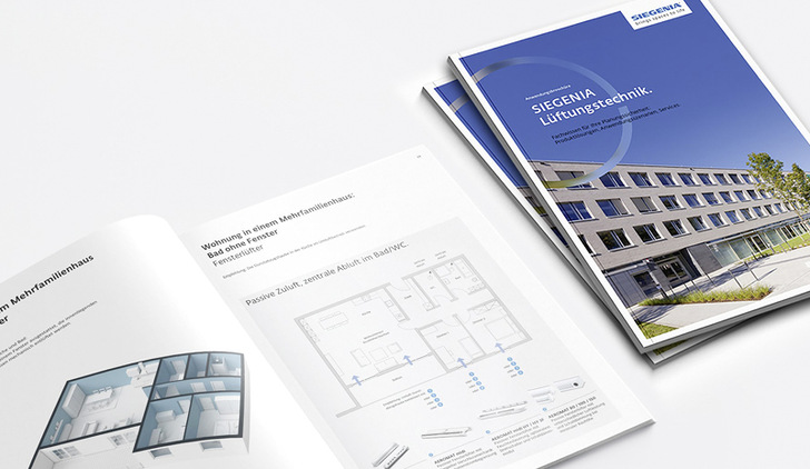 Auf insgesamt 68 Seiten bietet die neue Anwendungsbroschüre „Siegenia Lüftungstechnik“ gebündelte Informationen zur fachgerechten Planung dezentraler Lüftungslösungen. - © Foto: Siegenia
