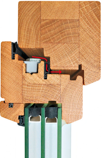 Darstellung der Funktion: innen dichter als außen. Die punktierte Linie markiert die ­diffusionsoffenen Bereiche der Dichtung.