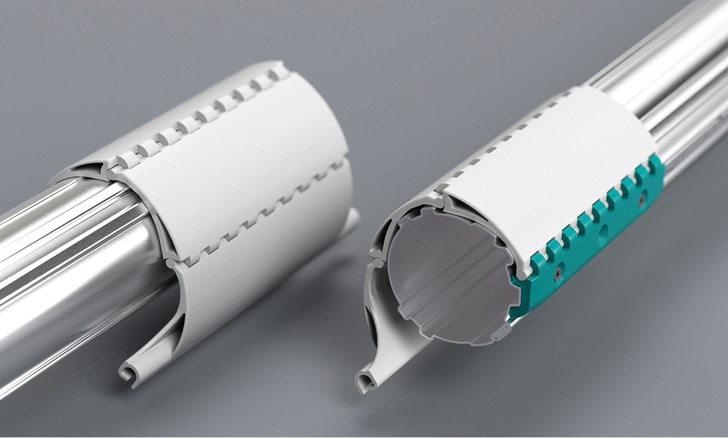 Mit einer neuen Stahlwelle gelingt es, die Wickelhöhe von Rollläden zu steigern. Sie ist leicht oval geformt. Durch neue, exakt abgestimmte Wellenverbinder wird sie jedoch rund, wodurch der Wickelvorgang optimal abläuft.