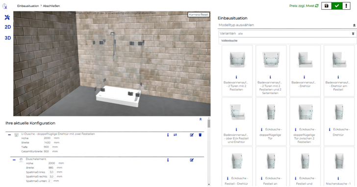 A+W hat gemeinsam mit der Tochterfirma Xavannah einen Dusch-Konfigurator für Glasverarbeiter entwickelt, der die Konstruktion leicht macht.