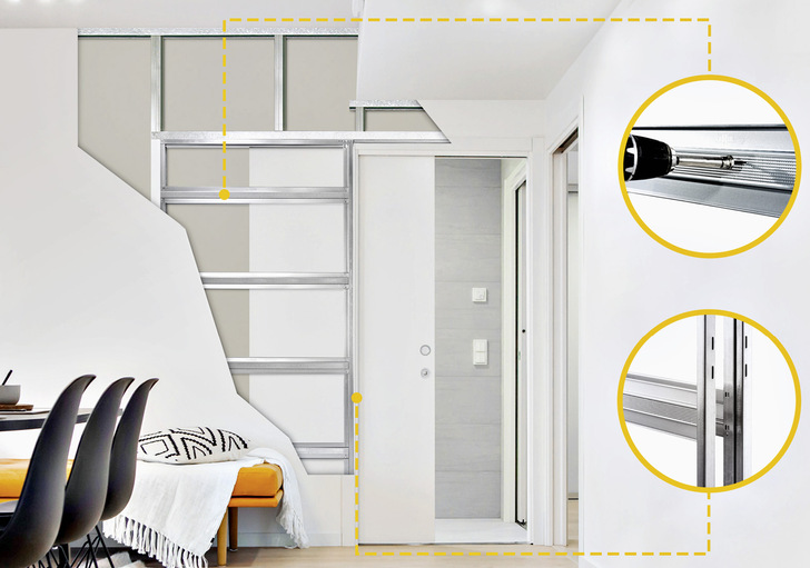 Speziell profilierte Einschubholme tragen beim Eclisse Unico Plus System zur höheren Stabilität des Einbaukastens bei.