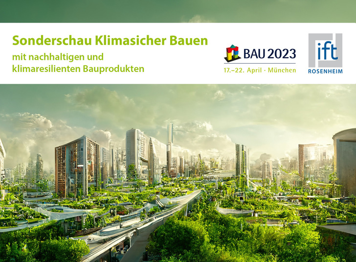 Sonderschau „Klimasicher Bauen mit nachhaltigen und klimaresilienten Bauprodukten“ auf der Weltleitmesse BAU vom 17.-22. April 2023 in München (Halle C4). - © ift Rosenheim, Blue Planet Studio – Adobe Stock
