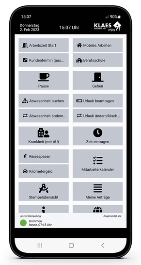 Zeiterfassung komplett in der Hand haben. Die Web-Lösung kann auch mit dem Smartphone bedient werden und zeigt Urlaubstage, Überstunden etc. an. - © Foto: Klaes
