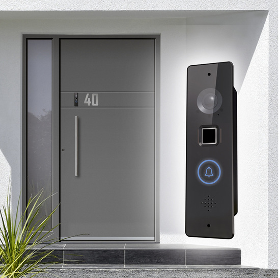 Die smarte Video-Türsprechanlage, jetzt mit neuem Design und integriertem Fingerscan, einfach und vielseitig in der Montage.