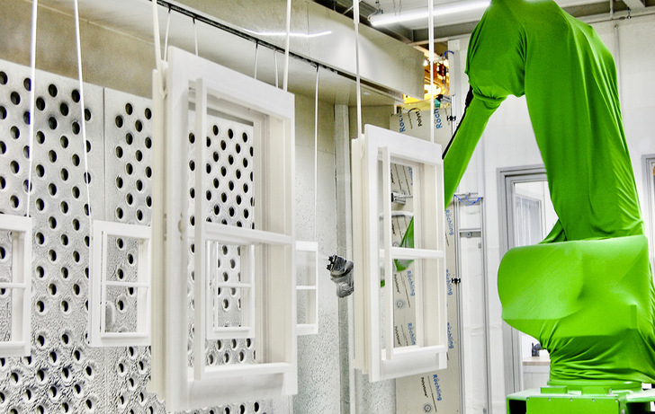 Der Lackierroboter ist mit einer AirMatic Zerstäubungsoptimierung ausgestattet: Der Sprühstrahl ist deutlich effizienter und noch genauer auf das Werkstück ausgerichtet.