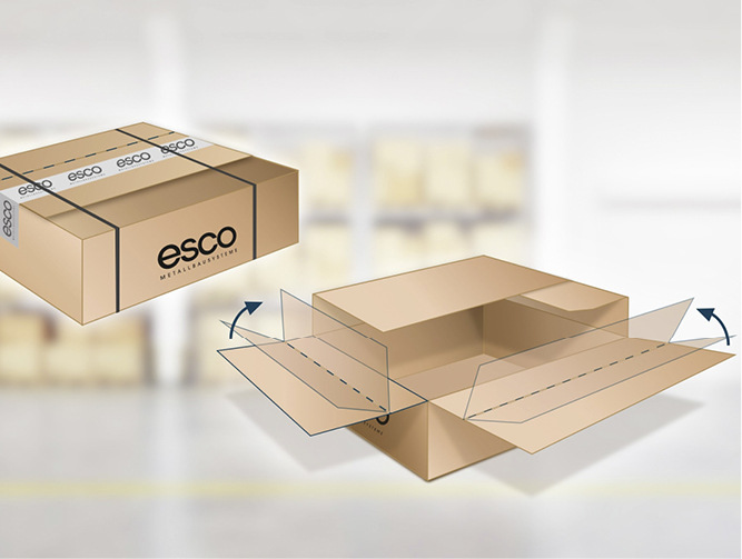 Die Verpackungsgröße der wiederverwendbaren Kartonage kann durch eine spezielle Perforierung an die Produktgröße anpasst werden. - © Foto: Esco
