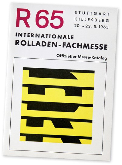 Die erste internationale Rollladen-Fach­messe ­feierte als „R 65“ vom 20. – 23. Mai 1965 auf dem Stuttgarter Killesberg Premiere. Damals ­unter der Schirmherrschaft des Verbands Deutscher Rollladen­-Hersteller (Logo li.), heute der Bundesverband Rollladen + Sonnenschutz e.V.  (Logo mi. und re.)﻿