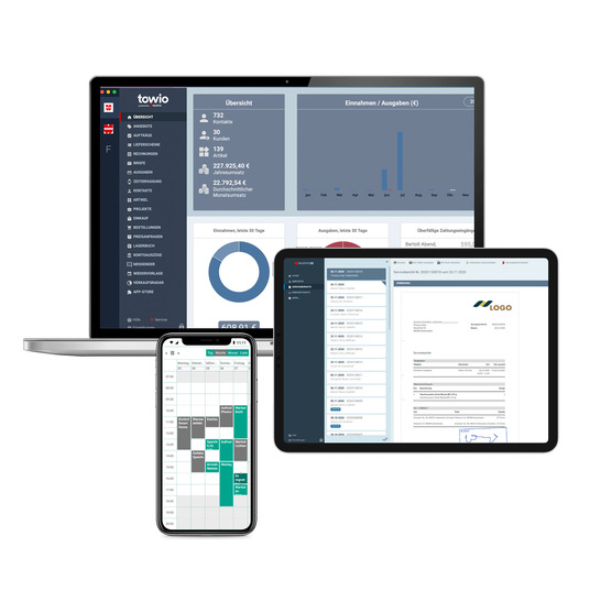 towio ist Ihre digitale Plattform, mit der Sie am Laptop oder Mobilgerät bequem die Schreibtisch-Arbeit erledigen, die im Betrieb anfällt.