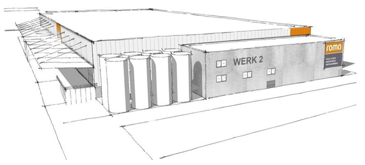 Visualisierung der neuen Roma Produktionshalle Werk 2 in Oschatz.