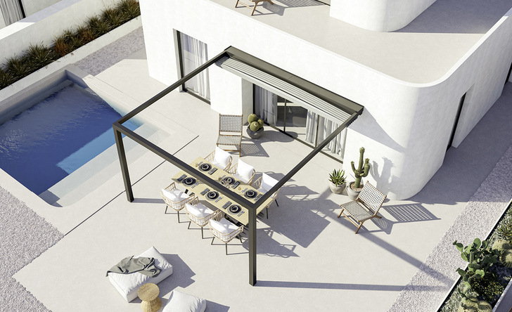 Mit einer max. Breite von 550 cm von max. Ausladung von 600 cm und einer Wind­beständigkeit bis Klasse 6 ist Keplan ideal für große Flächen.