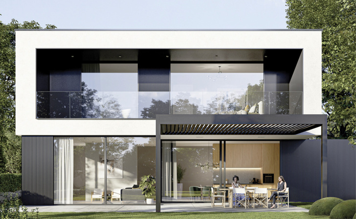 Die bioklimatische Pergola- oder Terrassenüberdachung Somnium ist ein minimalistischer und schlichter Blickfang für den Garten oder die Terrasse.