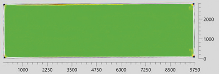Anisotropie-Quantifizierung von sedak tempered+: Scanbild ­einer thermisch vorgespannten 10 m-Glasscheibe.