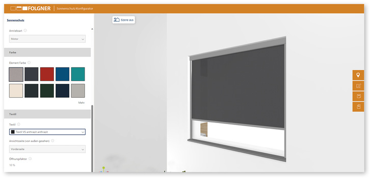 Der innovative Sonnenschutz-Konfigurator bietet viele Vorzüge in der Beratung. So lassen sich z. B. auch die unterschiedlichen Transparentstufen der Tücher visualisieren. - © Foto: Folgner
