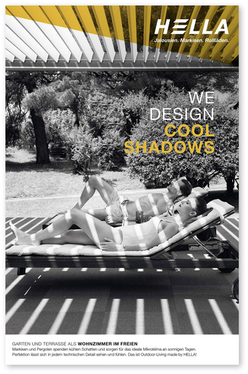 Unter dem Slogan „We Design Cool Shadows“ ­entwickelte Marketingleiterin Pamela Wieser
gemeinsam mit der österreichischen Kreativagentur gantnerundenzi ein raffiniertes Spiel zwischen Licht und Schatten, hell und dunkel, draußen und drinnen. - © Foto: Hella
