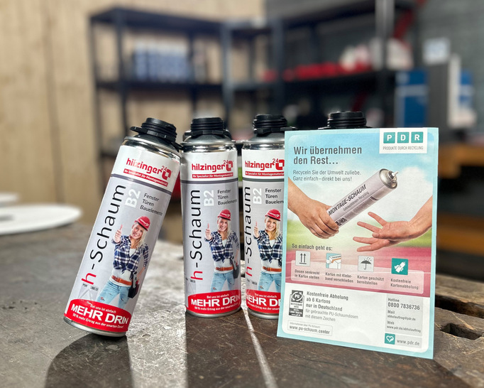  Als erster Fensterhersteller bundesweit unterstützt Hilzinger aktiv das Recyclingsystem für gebrauchte PU-Schaumdosen von PDR.
