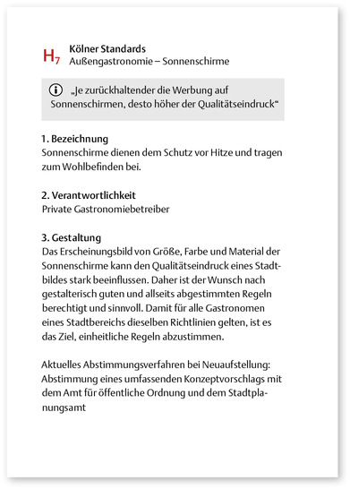  Das Gestaltungshandbuch der Stadt Köln setzt auf ­einen Konzeptvorschlag an das Amt für öffentl­iche Ordnung.