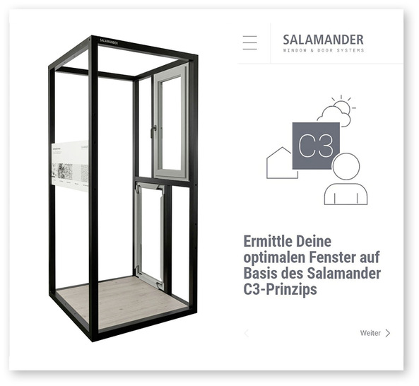  Salamander präsentiert die myWindow_C3 App für den deutschen Markt – eine nutzerfreundliche Oberfläche zur individuellen Fensterberatung für Bauherrinnen und Bauherrn.