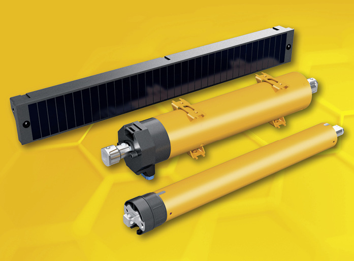  Solar-J und Solar-R beziehen Strom über eine kompakte Energieeinheit mit Photovoltaik-Modul, Akku und Steuerung. Der Jalousie- bzw. Rollladen-Antrieb wird per Handsender bedient.