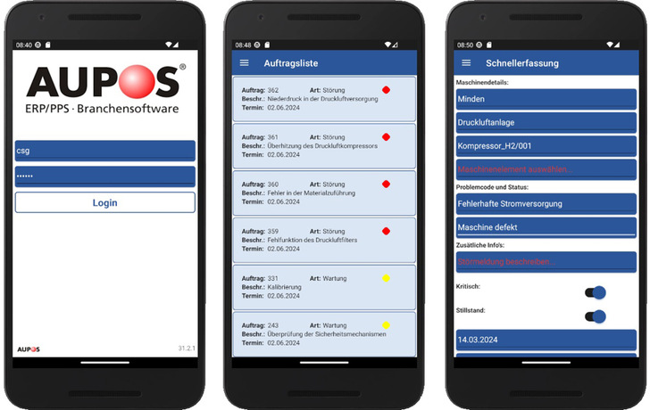  Die TourenApp von  Aupos Glas 4.0 bietet die Möglichkeit, u.a. Lieferscheine und Empfangsbestätigungen via Industrie-Smartphones zu verarbeiten.
