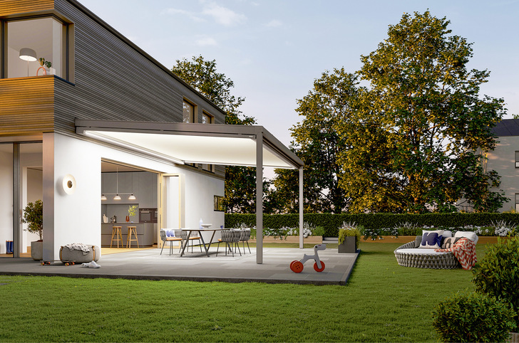  Neben ihrem kubischen Design bietet das Modell großzügigen Schatten und effektvolles, farbiges bis neutrales LED-Licht. Das Ausfallprofil kann zusätzlich  mit der Funktion „Schattenplus“ ausgestattet werden.