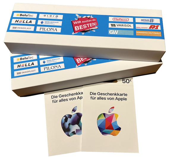  Apple Geschenkkarten für die Tagessieger, Apple Watches Series 9 GPS für die Gesamtsieger waren die diesjährigen Preise für die Teilnehmer der R+T Handwerkerbattle 2024.