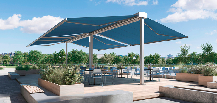 Das Freigestell ist ein- oder zweiseitig bestückbar und in einer Breite von bis zu sieben Metern sowie einer Pfostenhöhe von 3,5 m erhältlich.