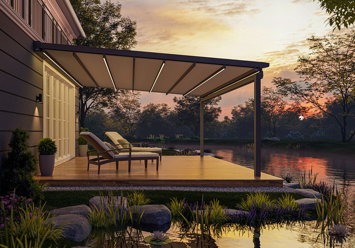 Die Positano besitzt standardmäßig einen Elektro-Funkantrieb. Zusatzausstattungen wie Wettersteuerung, LED-Beleuchtung und Heizstrahler bieten noch mehr Komfort.