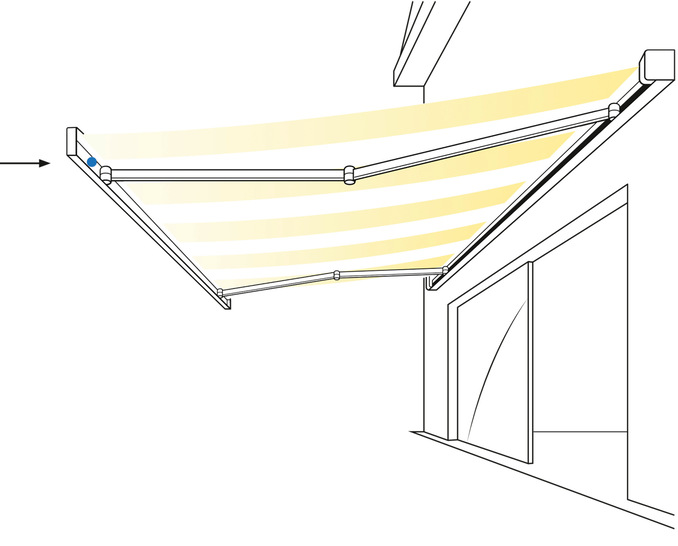 Der Schwingungssensor sollte immer dort platziert werden, wo die maximale Schwingung am Ausfallprofil der Markise entsteht.