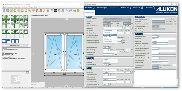 Screenshot 3E-Look Aufruf der Alukon Bestellplattform und Alukon Online-Konfiguration
