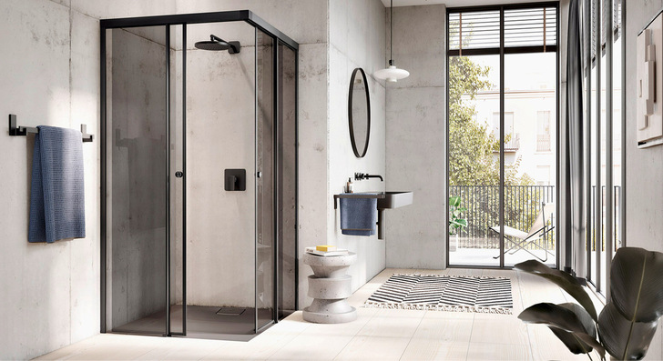 Auf der glasstec wird der Willach Duschschiebetürbeschlag Aquant 40, erstmals in ­schwarzem Design präsentiert.