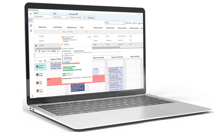 Klaes Montageplanung verbindet die Planung der Montagen effizient und intuitiv mit den Aufträgen. Durch die einfache Eingabesystematik ­werden Aufträge und Ressourcen verplant.