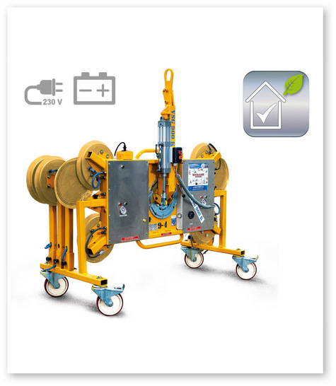 Diese VSG 900 Vakuum-Sauganlage ist mit kältebeständigen Saugtellern für den Winterbetrieb, ausgestattet, zu erkennen an den hellen Saugtellern.