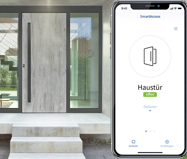 Das Smartphone wird zum Schlüssel: die intuitiv bedienbare App zum Tür- und Toröffner. Die Bluetooth-Zutrittskontrolle erlaubt die Türöffnung ohne Internet oder Cloud. Der zugrundeliegende Systemgedanke erlaubt vielfältige Einsatzoptionen.